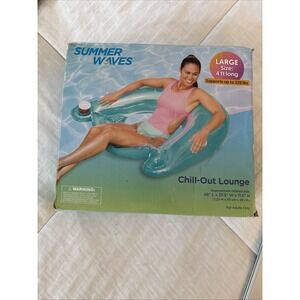 Summer Waves Chill-Out Lounge Inflatable‎ Pool Float Teal Large 4ft Cup Holder